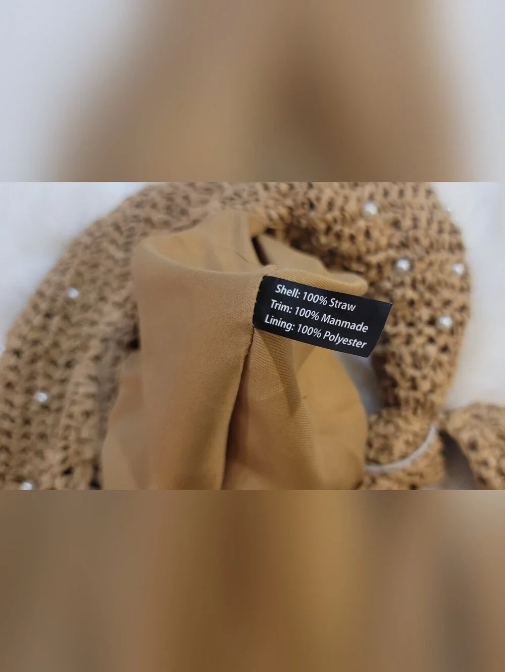 Haute Hippie Hand Bag Faux Pearls Natural Beige Straw Crescent Hobo Boho Coastal